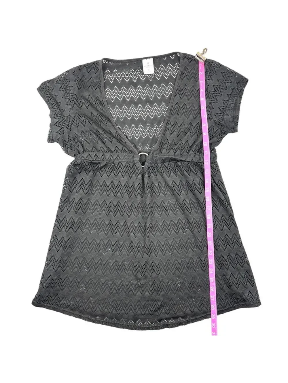88 Madison Black Chevron Knit Mesh Beach Cover Up with Empire Waist